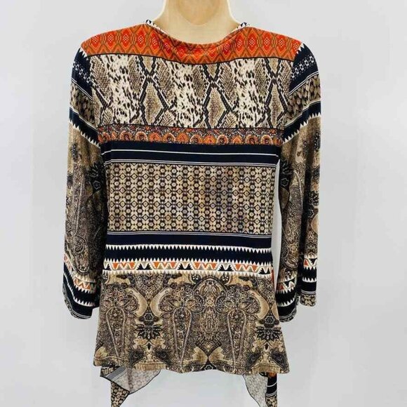Boston Proper Blouse Womens Small Tan Black Orange Beaded Collar Animal Print - Picture 4 of 7